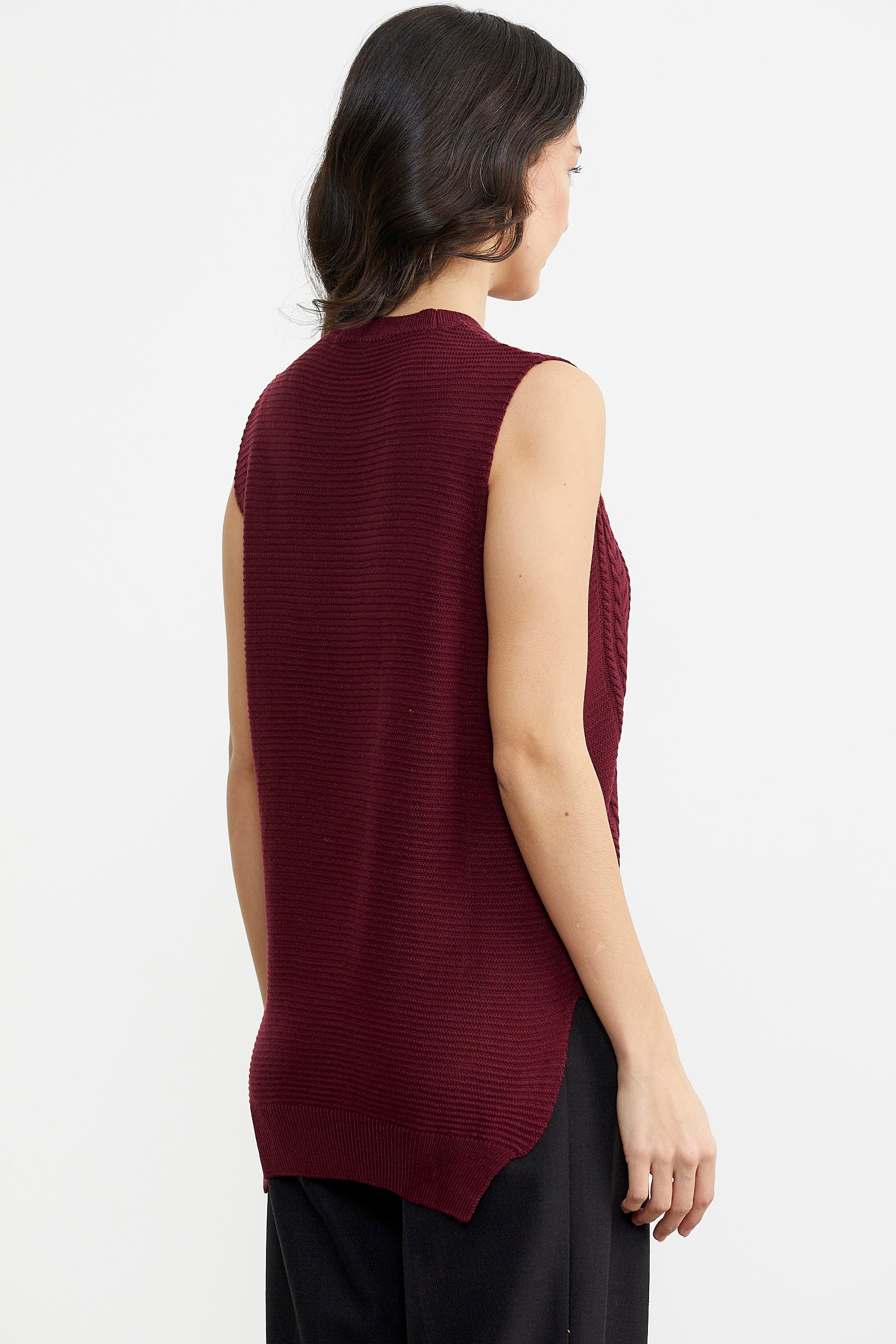 Arkası Uzun Motifli Triko Süveter - Bordo (5) Sementa