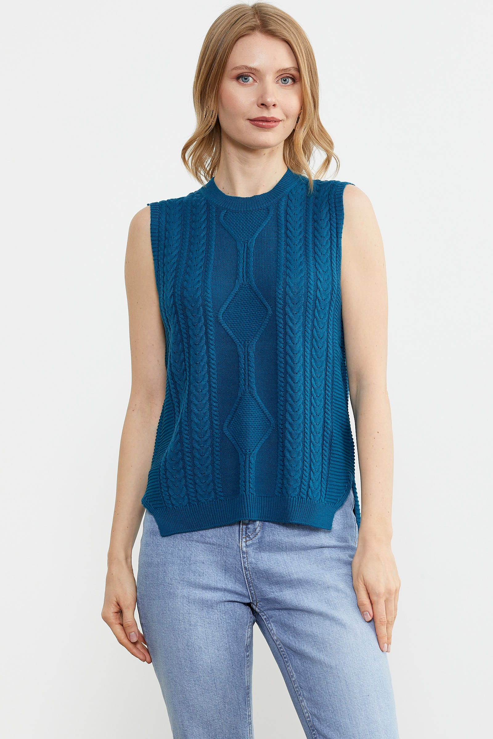 Arkası Uzun Motifli Triko Süveter - Koyu Turkuaz (1) Sementa