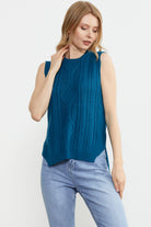 Arkası Uzun Motifli Triko Süveter - Koyu Turkuaz (4) Sementa