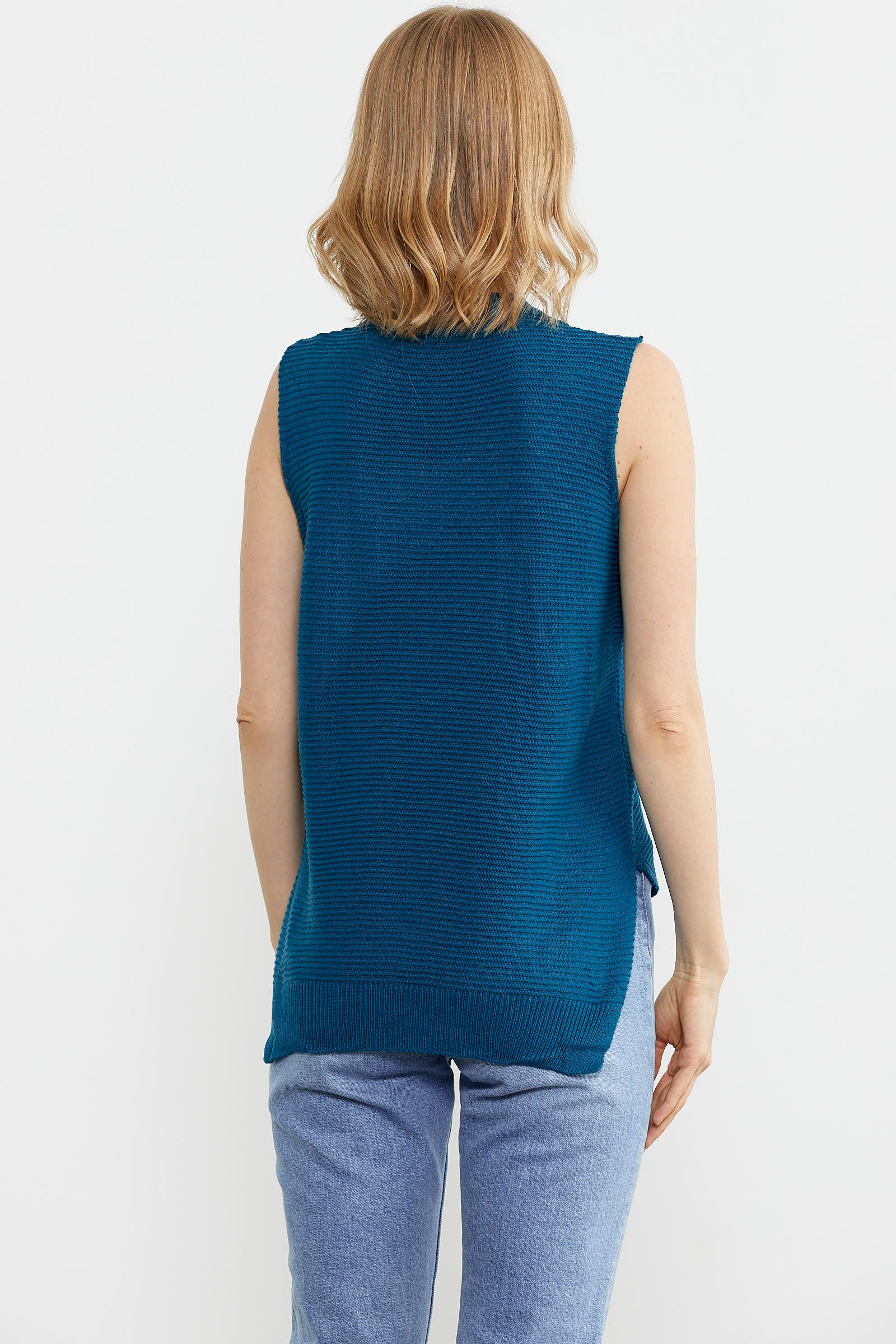 Arkası Uzun Motifli Triko Süveter - Koyu Turkuaz (5) Sementa