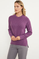 Arkası Uzun Önü Örgü Detaylı Triko Kazak - Lila (2) Sementa