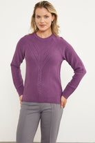 Arkası Uzun Önü Örgü Detaylı Triko Kazak - Lila (3) Sementa