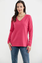 Arkası Uzun V Yaka Triko Kazak - Mercan (1) Sementa