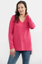 Arkası Uzun V Yaka Triko Kazak - Mercan (2) Sementa