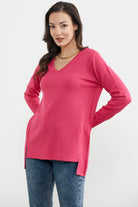 Arkası Uzun V Yaka Triko Kazak - Mercan (3) Sementa