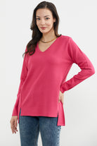 Arkası Uzun V Yaka Triko Kazak - Mercan (4) Sementa