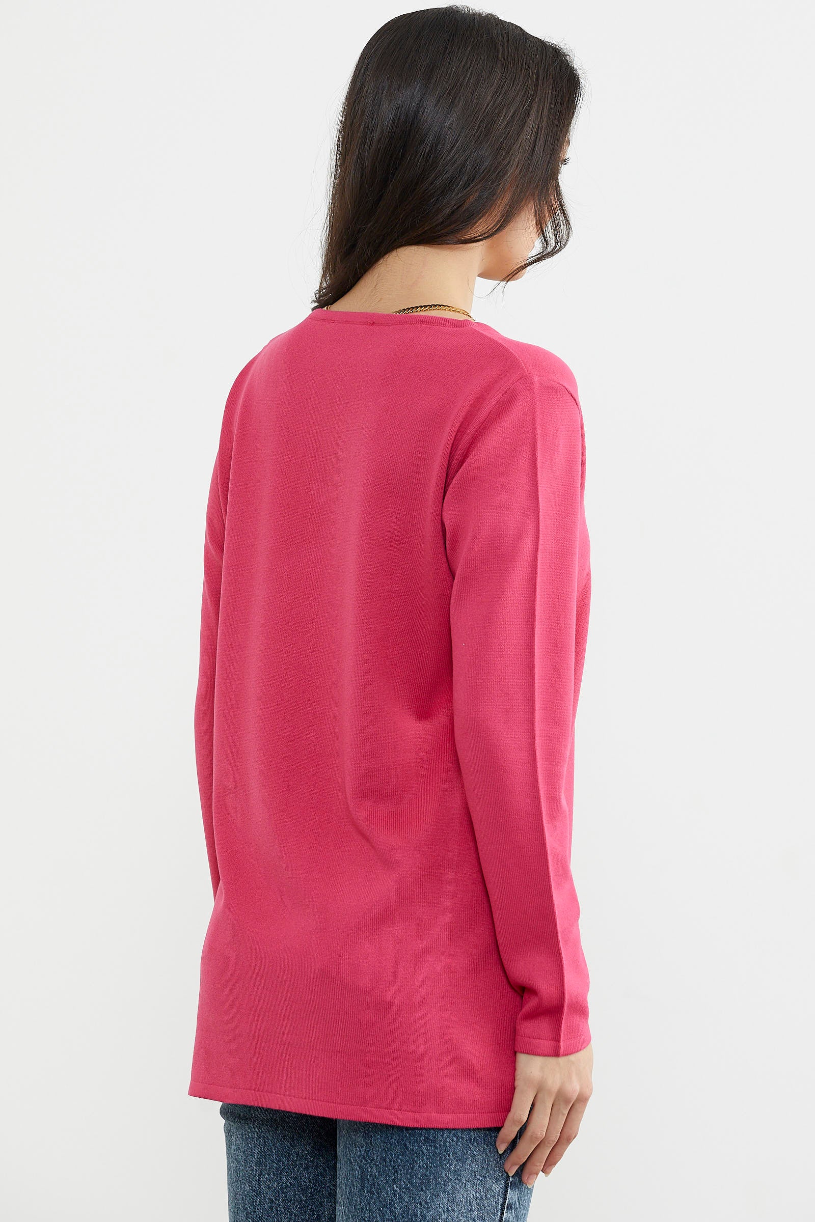 Arkası Uzun V Yaka Triko Kazak - Mercan (7) Sementa