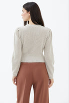 Balon Kol Düğmeli Triko Hırka - Açık Bej (4) Sementa