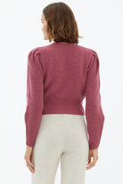 Balon Kol Düğmeli Triko Hırka - Gül (4) Sementa