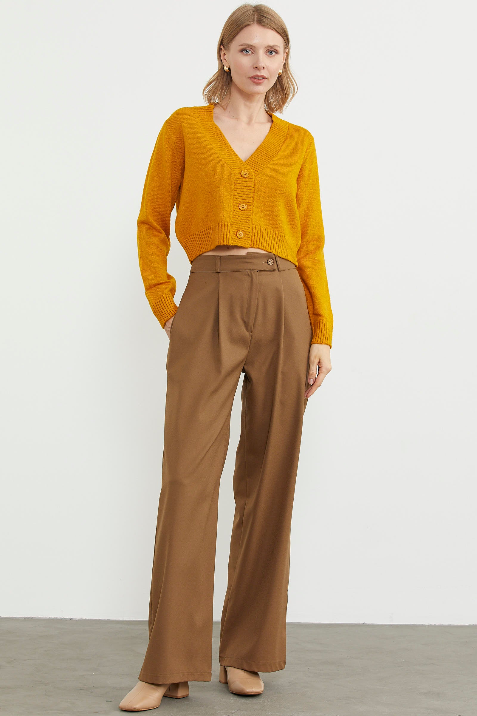 Basic Düğmeli Kısa Triko Hırka - Kayısı (2) Sementa