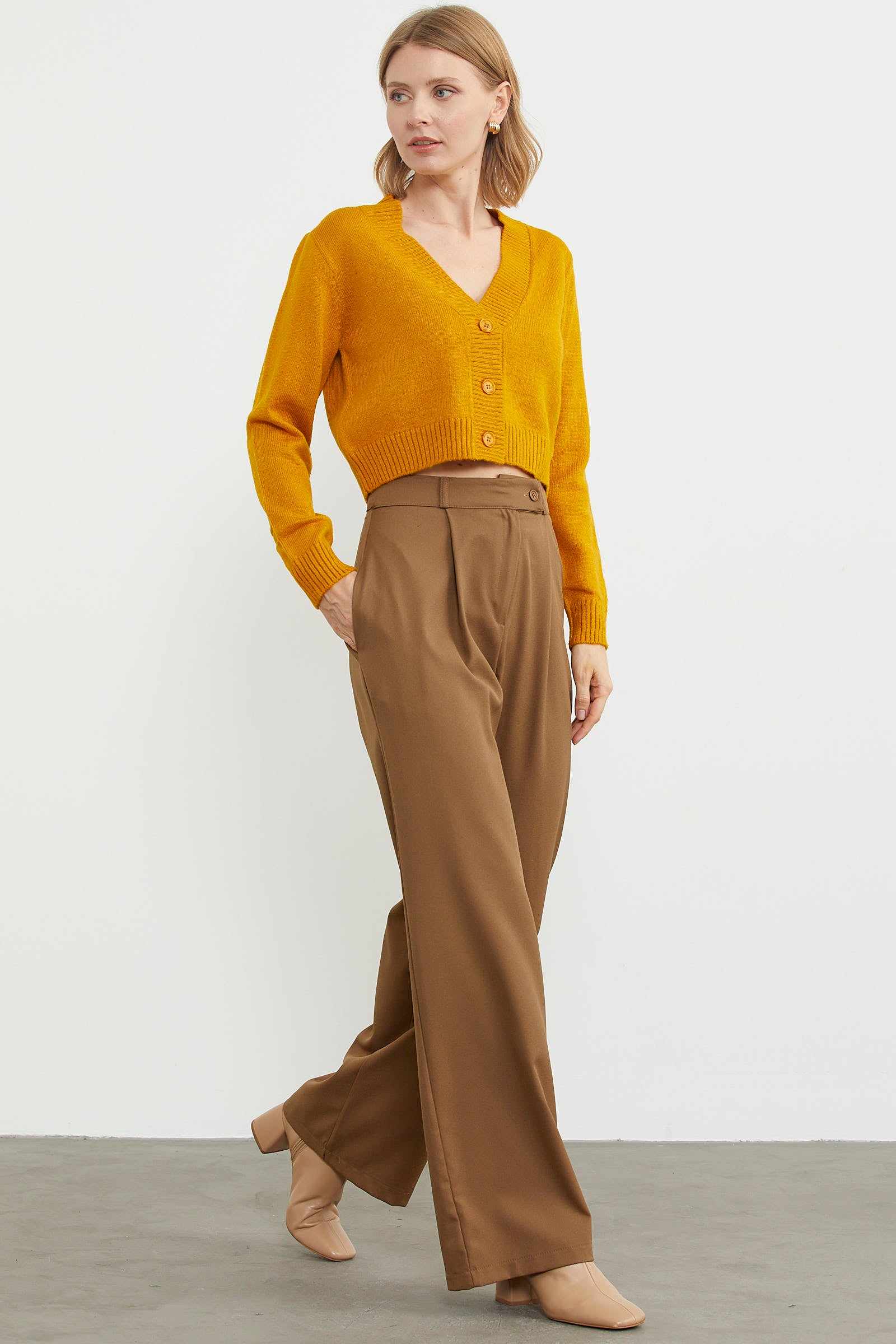 Basic Düğmeli Kısa Triko Hırka - Kayısı (3) Sementa