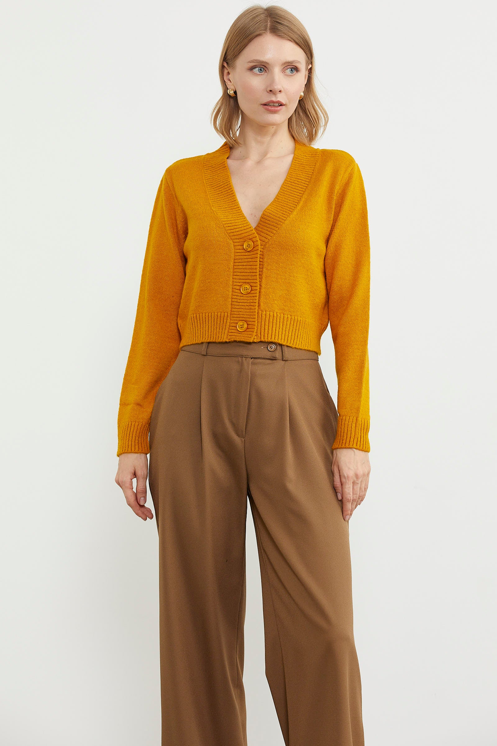 Basic Düğmeli Kısa Triko Hırka - Kayısı (4) Sementa