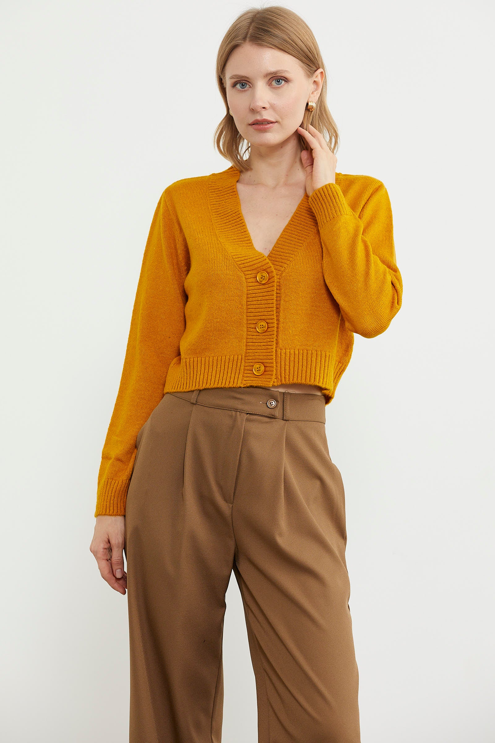 Basic Düğmeli Kısa Triko Hırka - Kayısı (1) Sementa