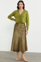 Basic Düğmeli Kısa Triko Hırka - Yeşil (2) Sementa