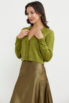 Basic Düğmeli Kısa Triko Hırka - Yeşil (5) Sementa