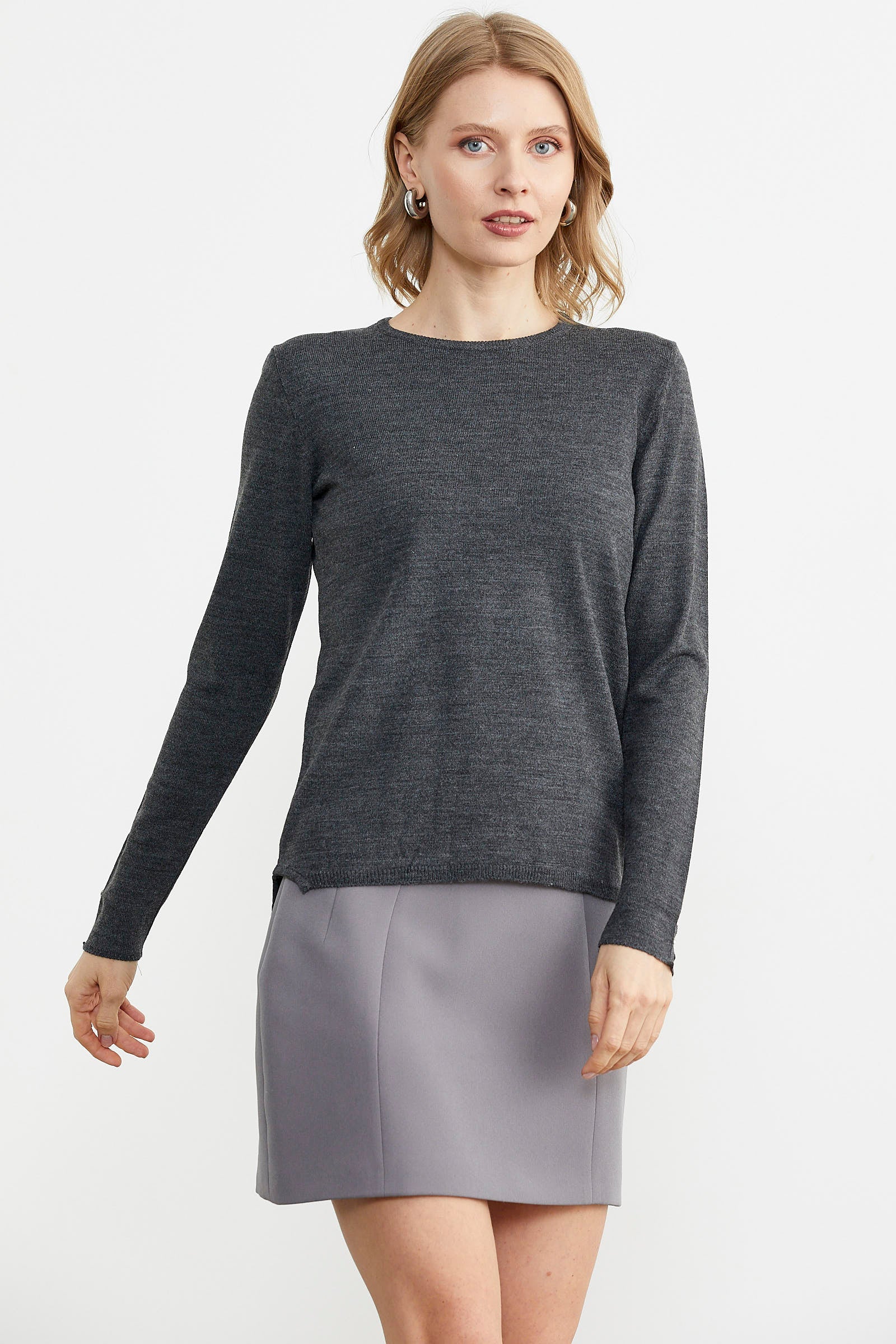 Basic Sıfır Yaka Triko Kazak - Antrasit (1) Sementa