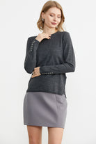 Basic Sıfır Yaka Triko Kazak - Antrasit (2) Sementa