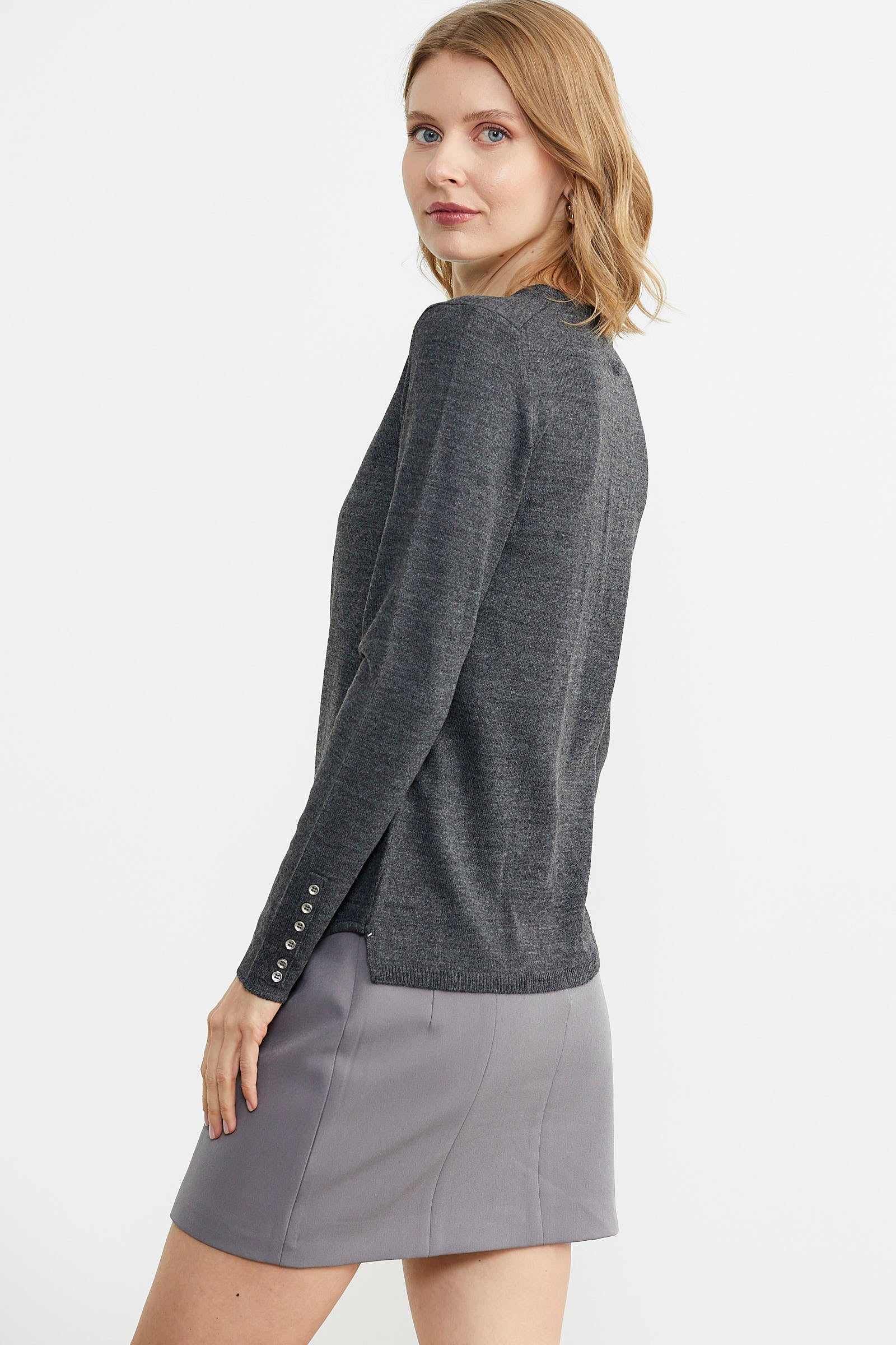 Basic Sıfır Yaka Triko Kazak - Antrasit (3) Sementa