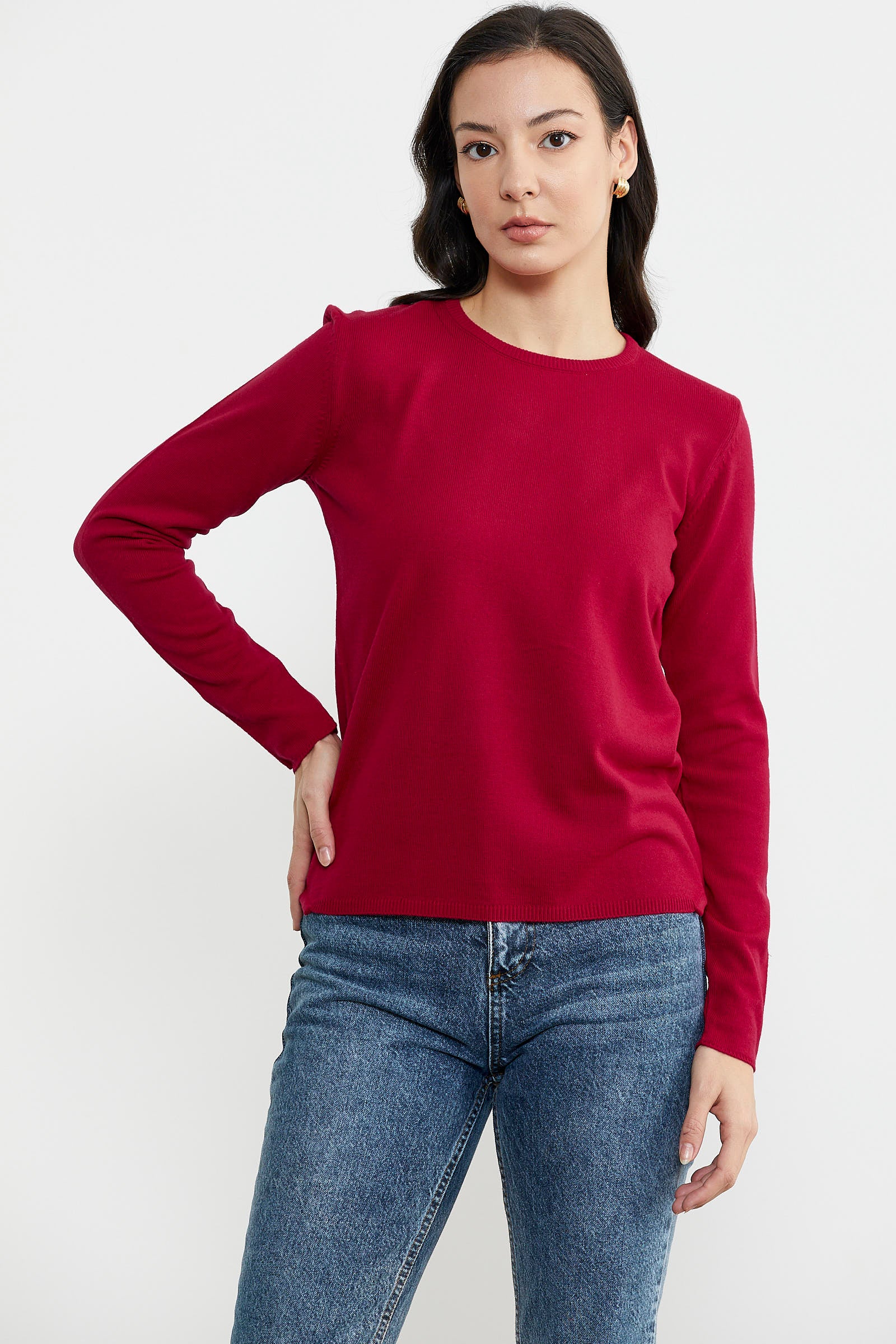 Basic Sıfır Yaka Triko Kazak - Kırmızı (2) Sementa