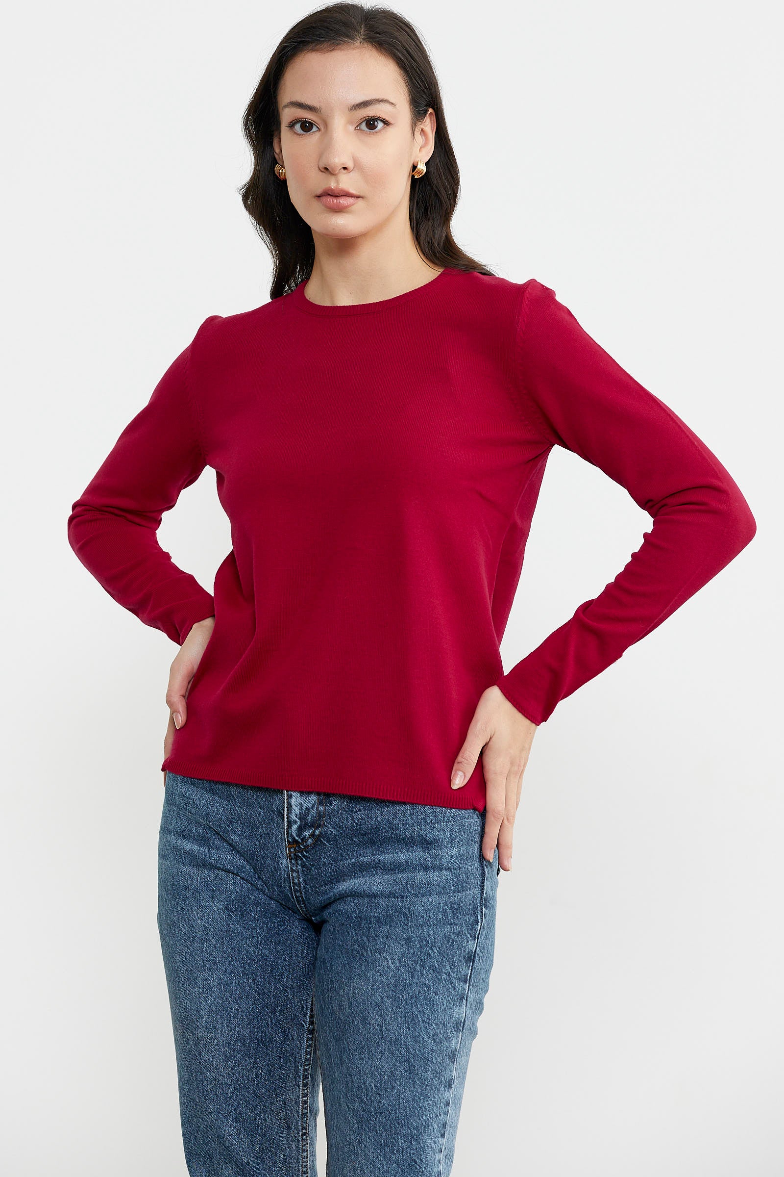 Basic Sıfır Yaka Triko Kazak - Kırmızı (3) Sementa