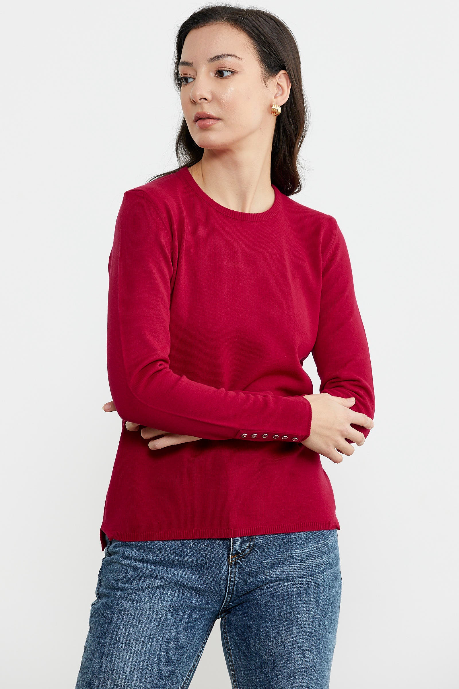 Basic Sıfır Yaka Triko Kazak - Kırmızı (4) Sementa