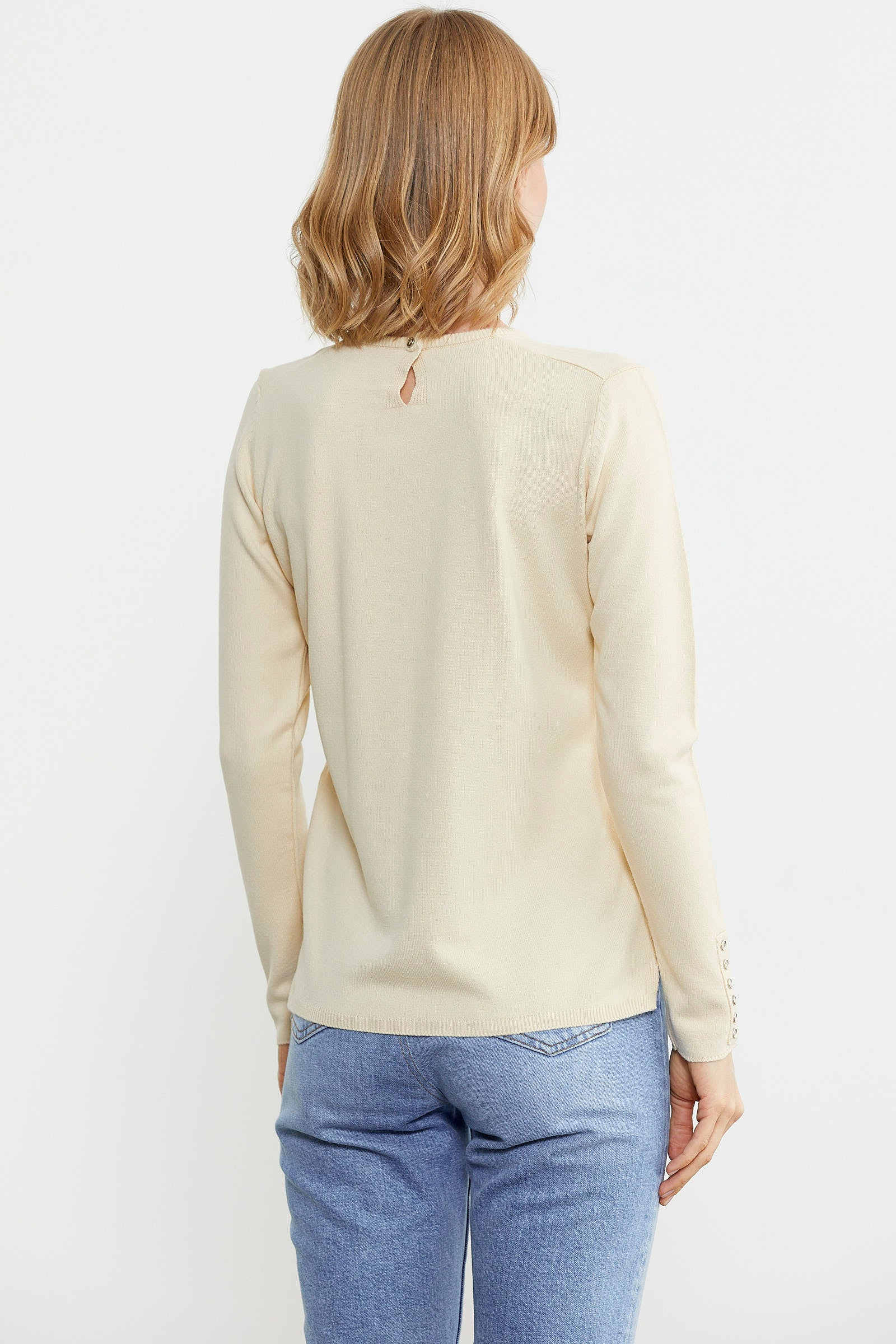 Basic Sıfır Yaka Triko Kazak - Krem (5) Sementa