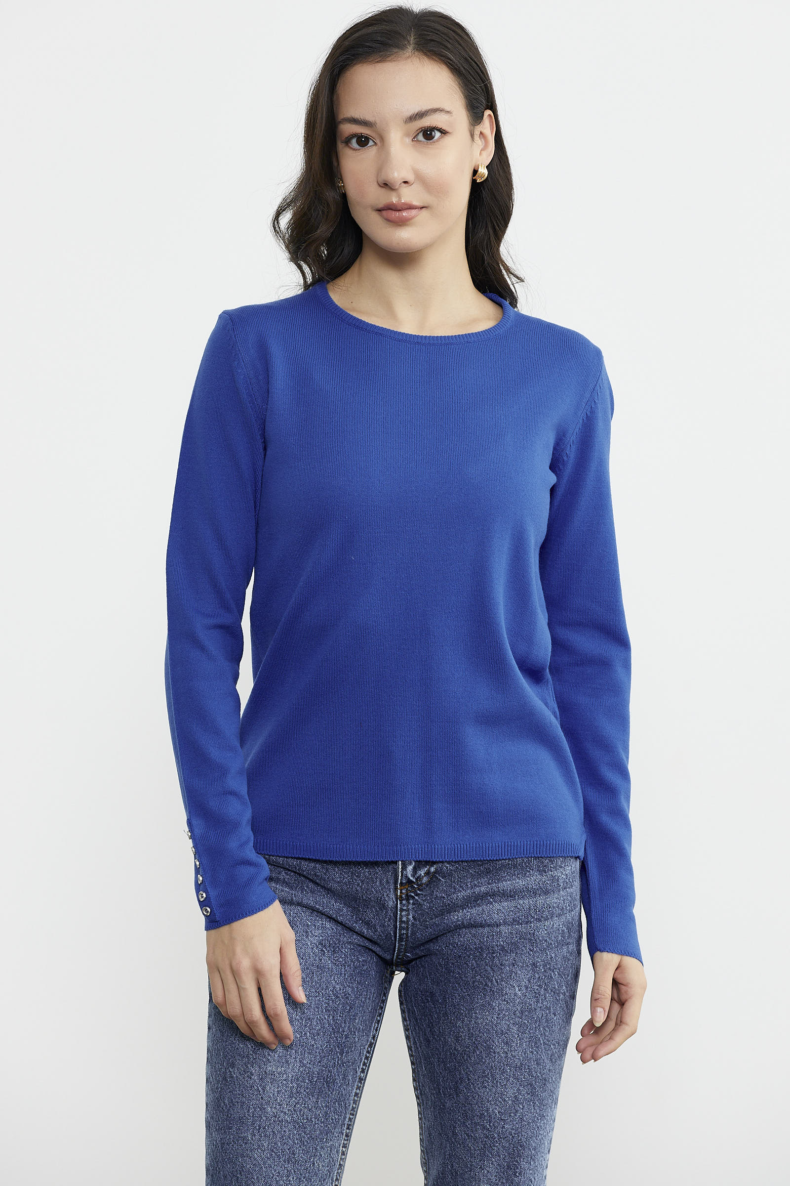 Basic Sıfır Yaka Triko Kazak - Saks (1) Sementa