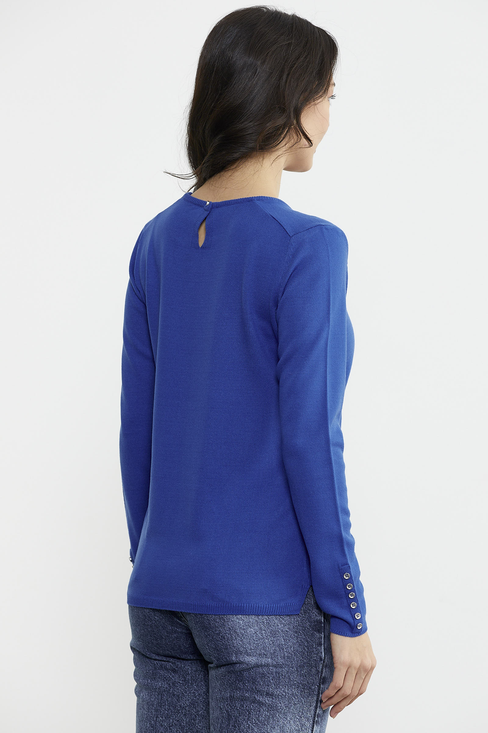 Basic Sıfır Yaka Triko Kazak - Saks (5) Sementa