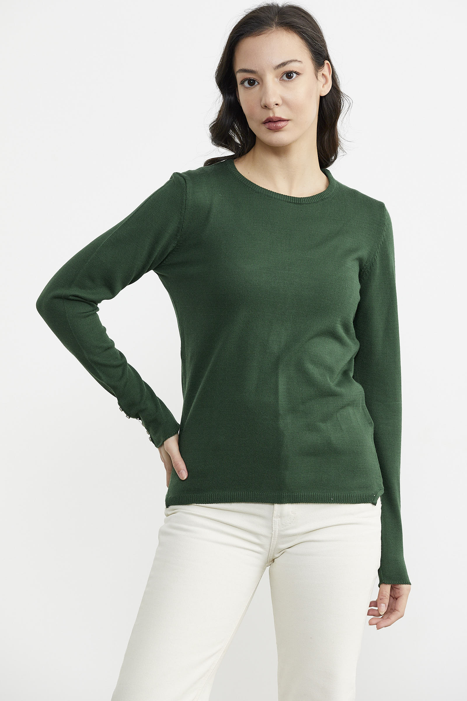 Basic Sıfır Yaka Triko Kazak - Yeşil (2) Sementa