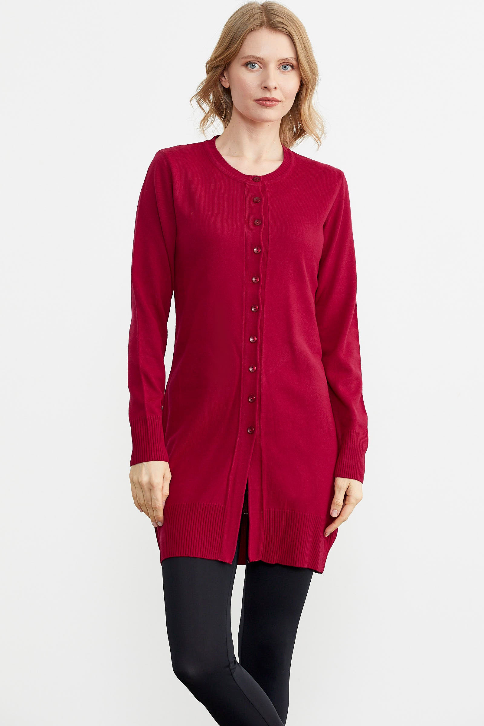 Basic Uzun Düğmeli Triko Hırka - Kırmızı (1) Sementa