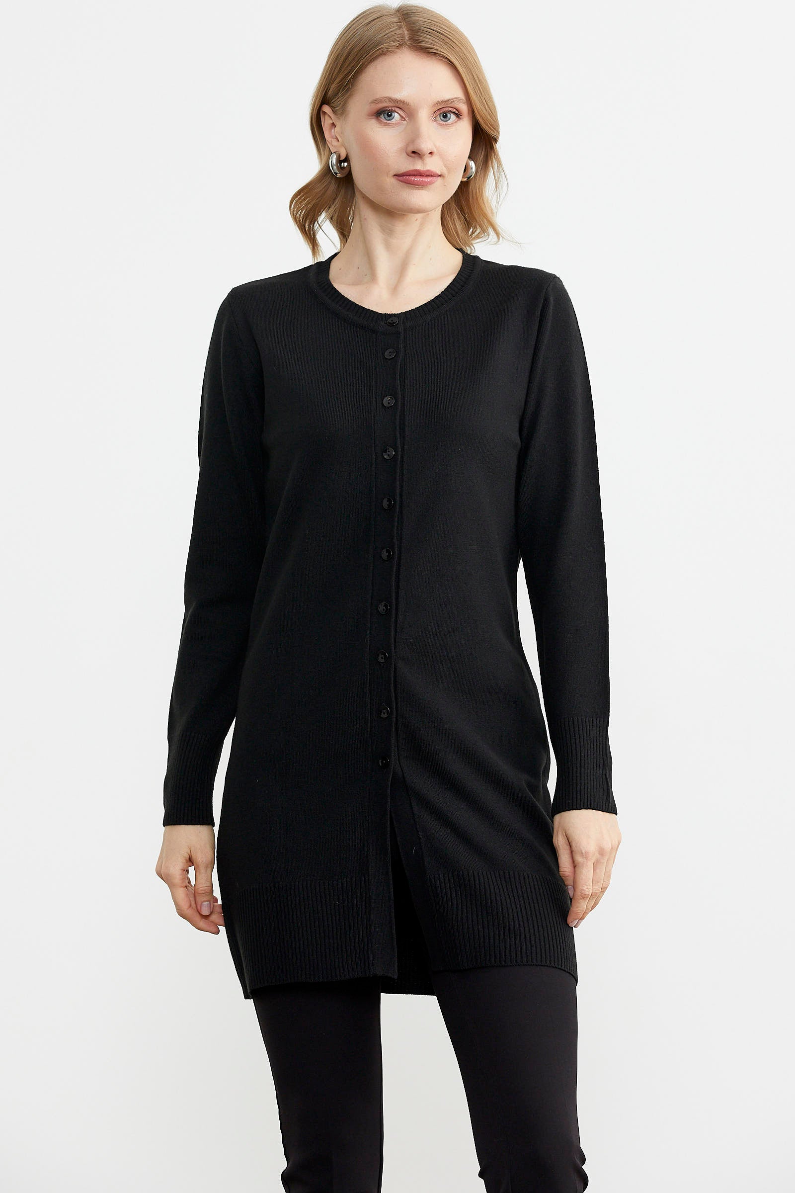 Basic Uzun Düğmeli Triko Hırka - Siyah (1) Sementa