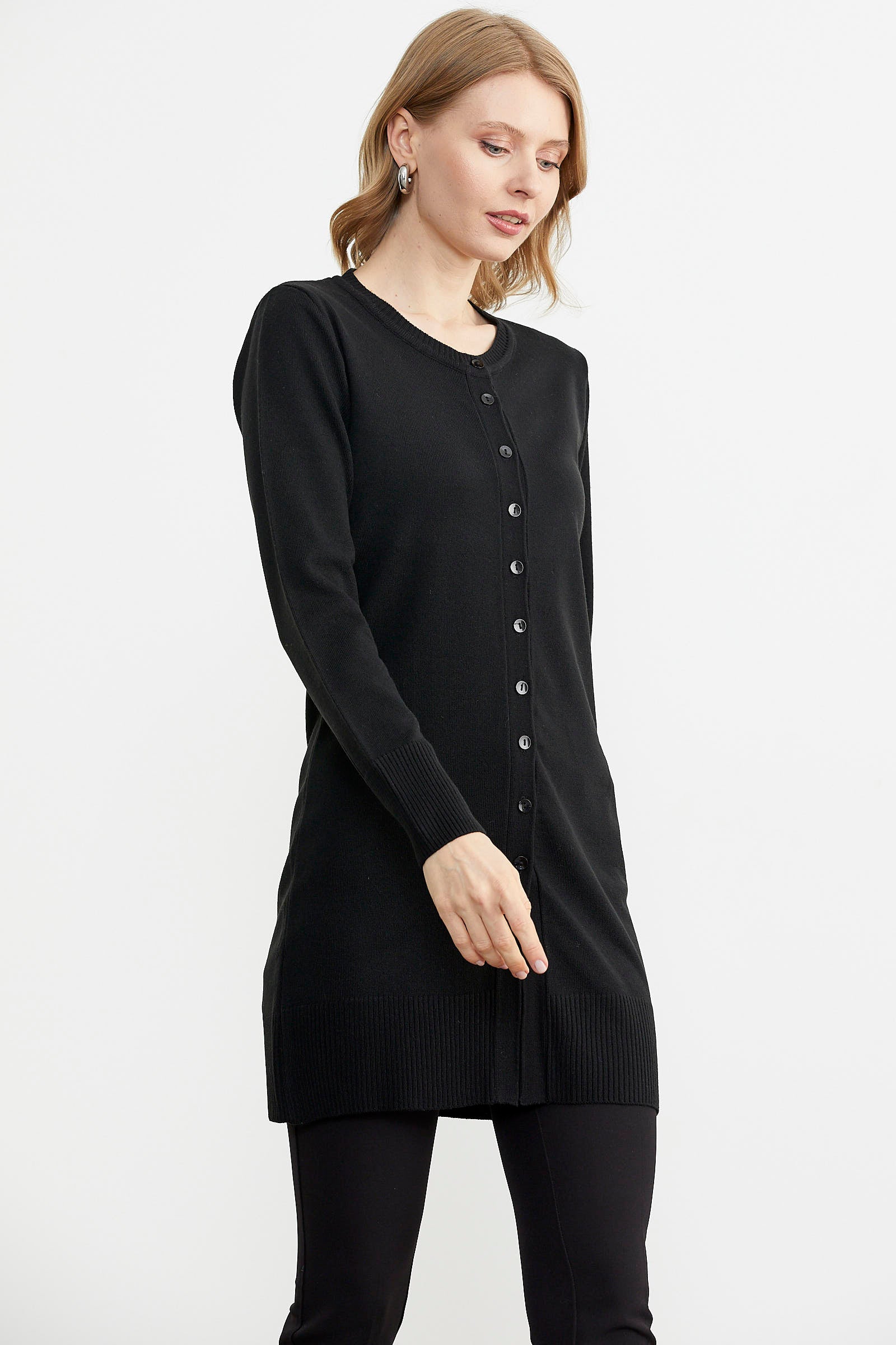 Basic Uzun Düğmeli Triko Hırka - Siyah (2) Sementa