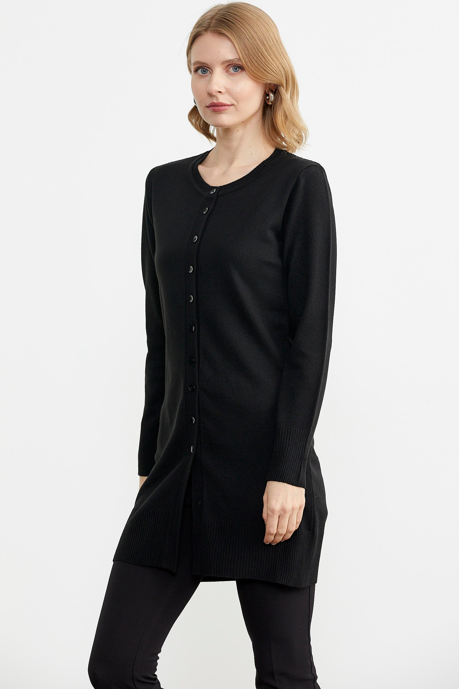 Basic Uzun Düğmeli Triko Hırka - Siyah (3) Sementa