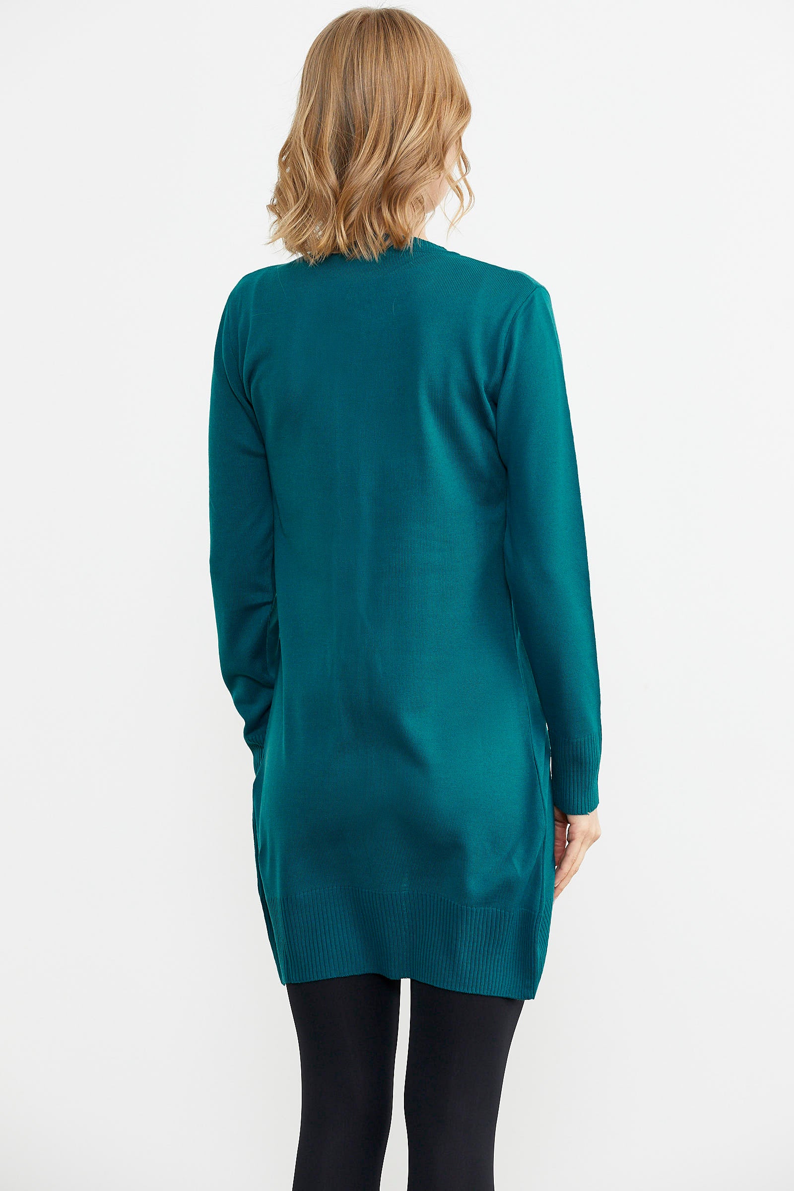 Basic Uzun Düğmeli Triko Hırka - Turkuaz (4) Sementa