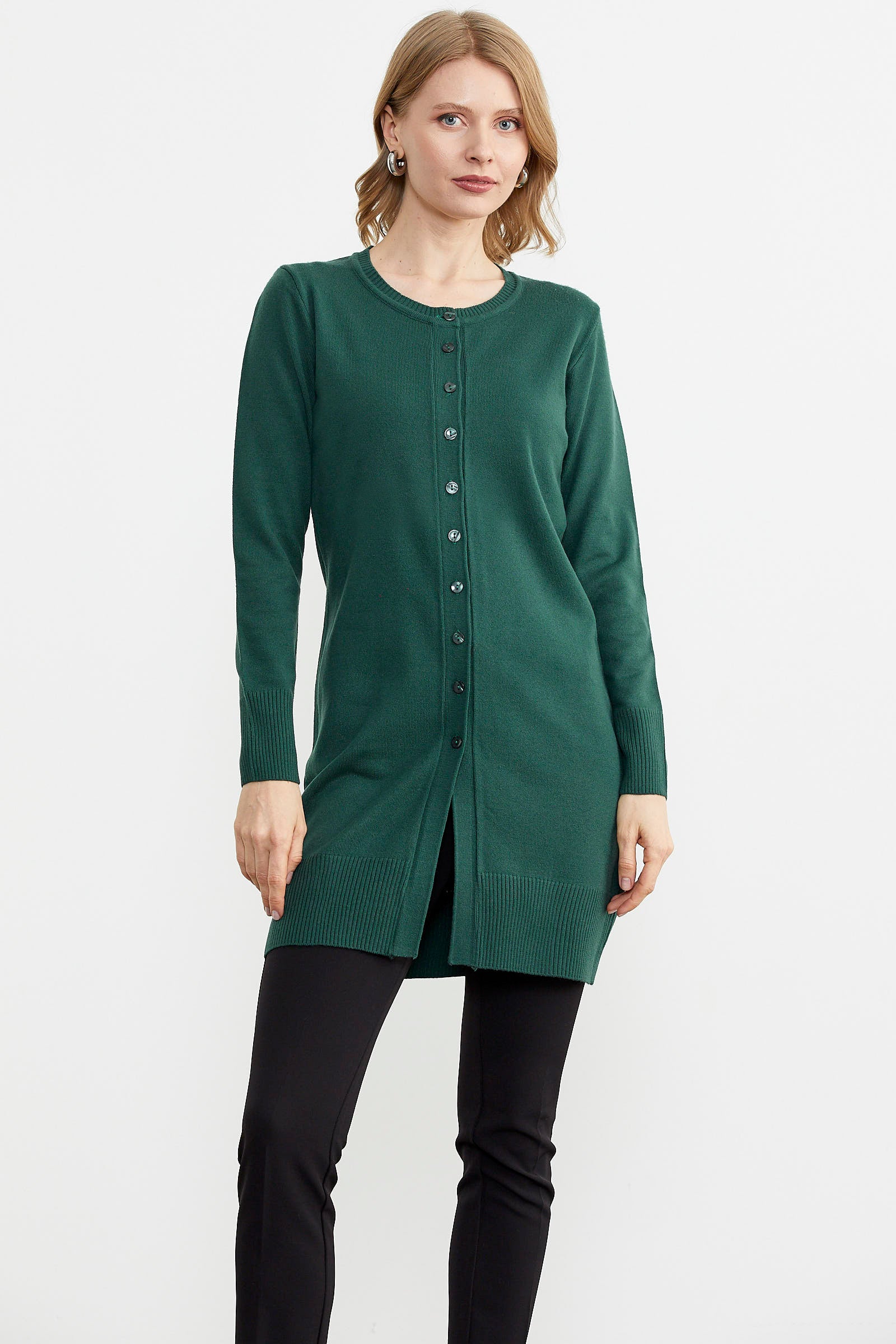 Basic Uzun Düğmeli Triko Hırka - Yeşil (1) Sementa