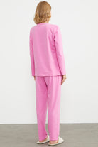 Baskı Detaylı Düz Pijama Takım - Pembe (5) Sementa