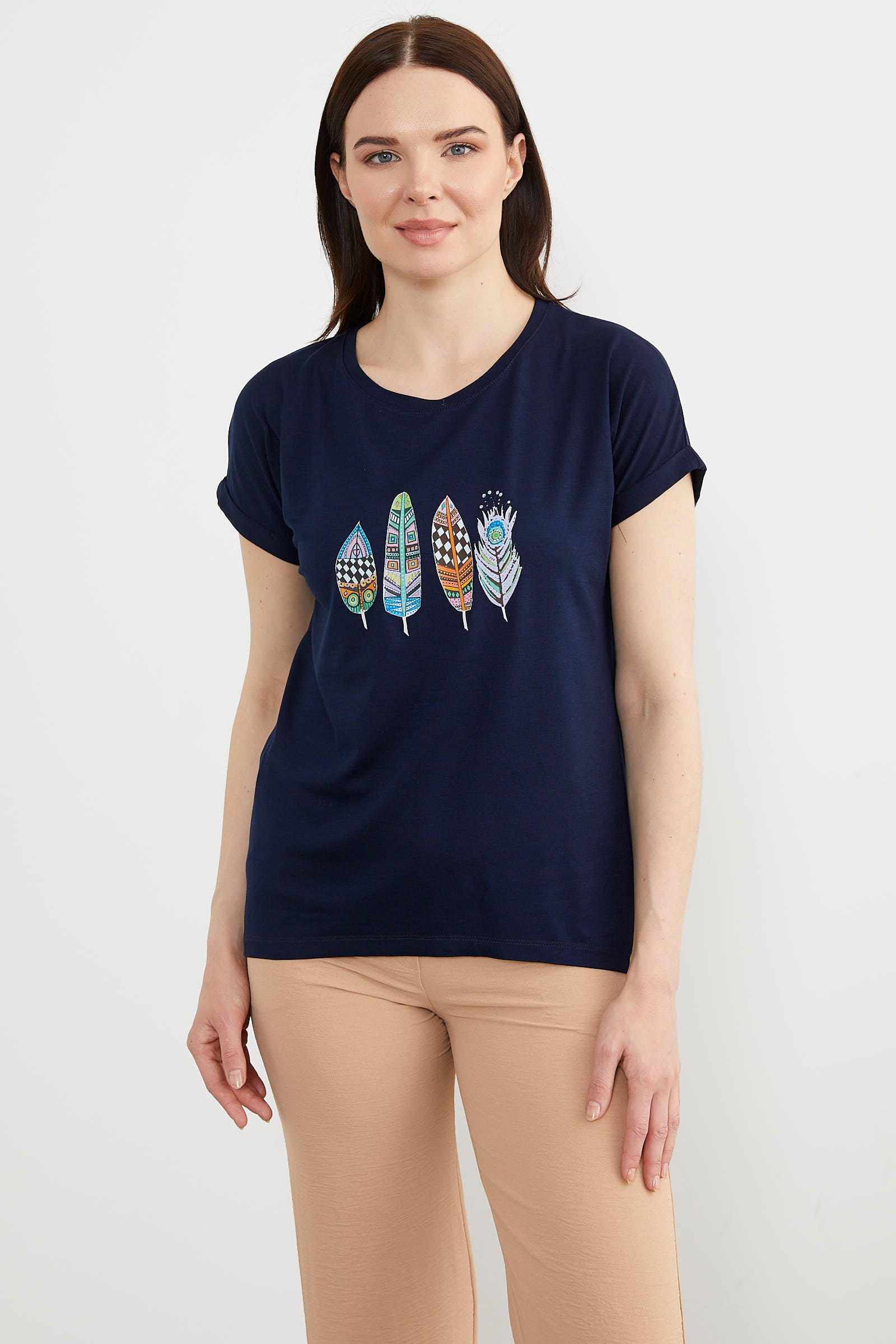 Baskılı Arkası Uzun Tişört - Lacivert (1) Sementa