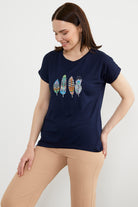 Baskılı Arkası Uzun Tişört - Lacivert (3) Sementa