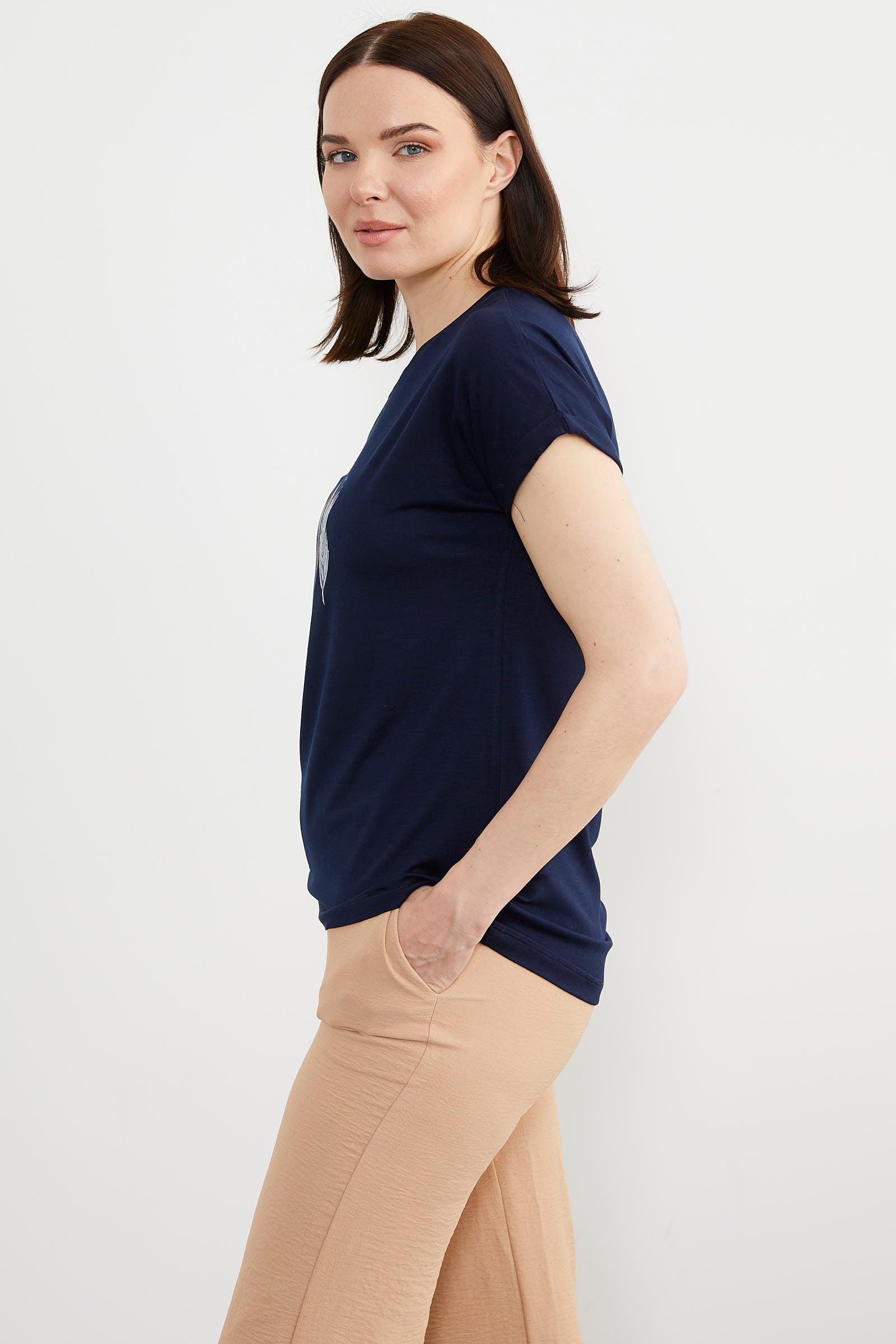 Baskılı Arkası Uzun Tişört - Lacivert (4) Sementa