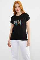 Baskılı Arkası Uzun Tişört - Siyah (1) Sementa