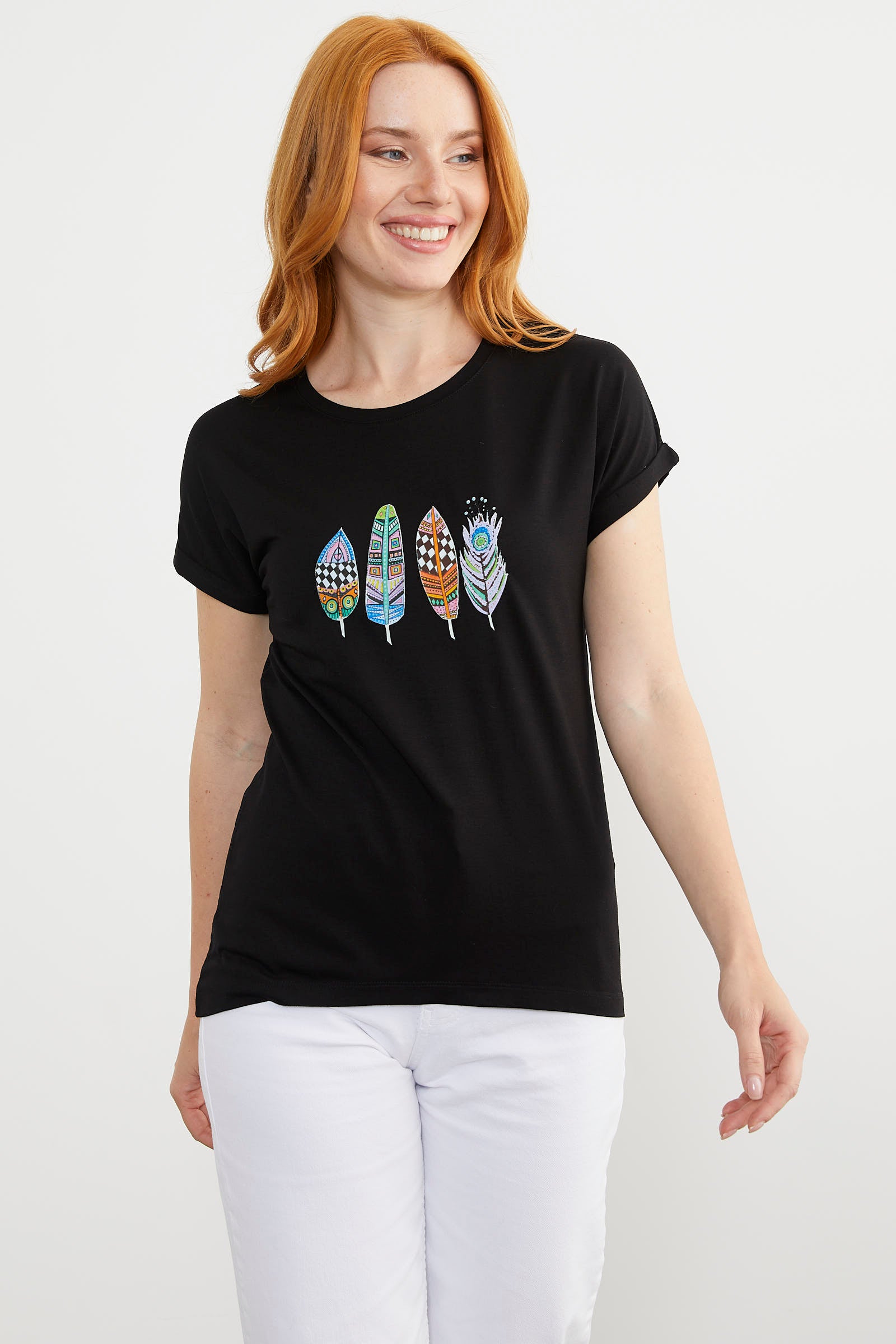 Baskılı Arkası Uzun Tişört - Siyah (2) Sementa