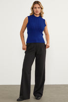 Bele Oturmalı Saç Örgü Triko Süveter - Saks (2) Sementa