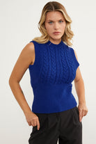 Bele Oturmalı Saç Örgü Triko Süveter - Saks (1) Sementa