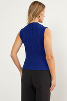 Bele Oturmalı Saç Örgü Triko Süveter - Saks (6) Sementa