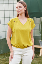 Beli Lastikli V Yaka Crop Bluz - Fıstık Yeşili (1) Sementa