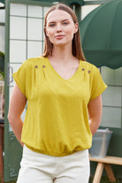 Beli Lastikli V Yaka Crop Bluz - Fıstık Yeşili (2) Sementa