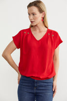 Beli Lastikli V Yaka Crop Bluz - Kırmızı (3) Sementa