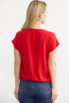 Beli Lastikli V Yaka Crop Bluz - Kırmızı (5) Sementa