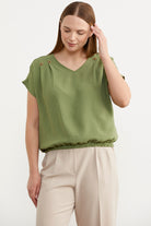 Beli Lastikli V Yaka Crop Bluz - Yeşil (3) Sementa