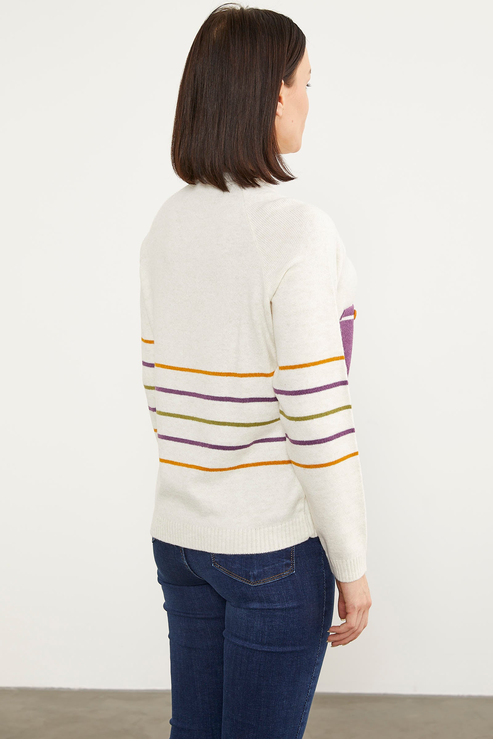 Blok Cepli Renk Çizgili Triko Kazak - Kemik (7) Sementa